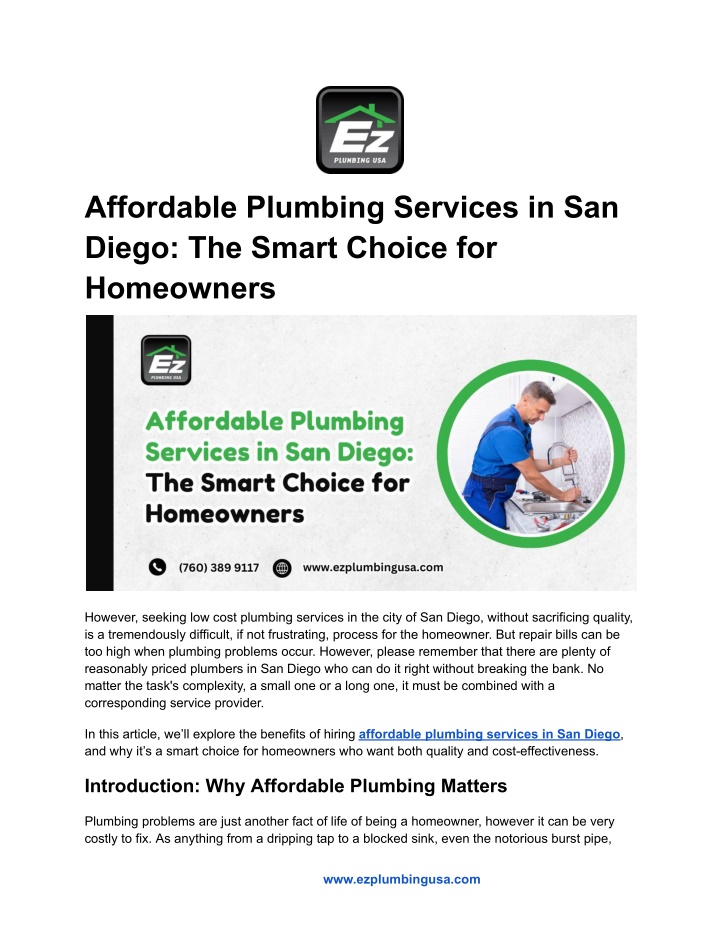 affordable plumbing services in san diego