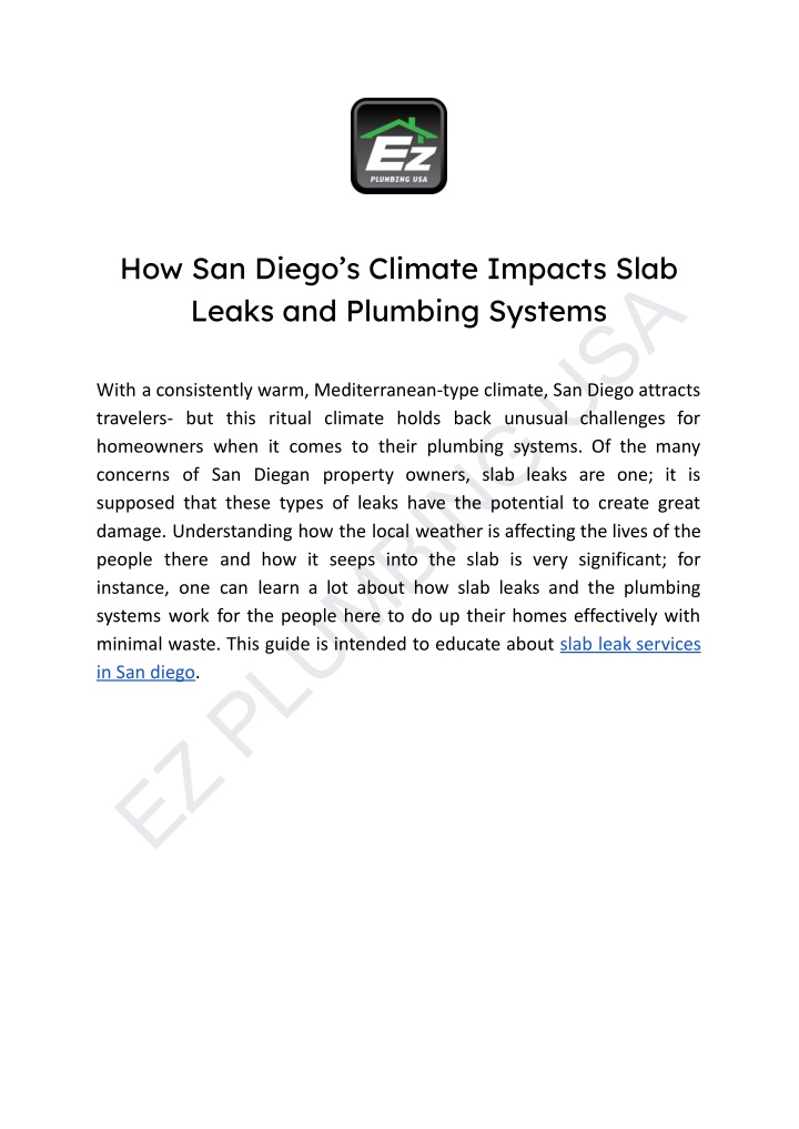 how san diego s climate impacts slab leaks