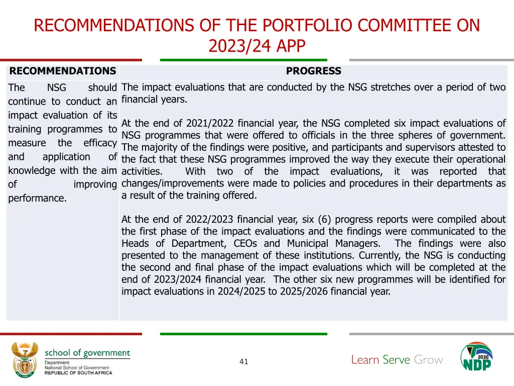 recommendations of the portfolio committee 2