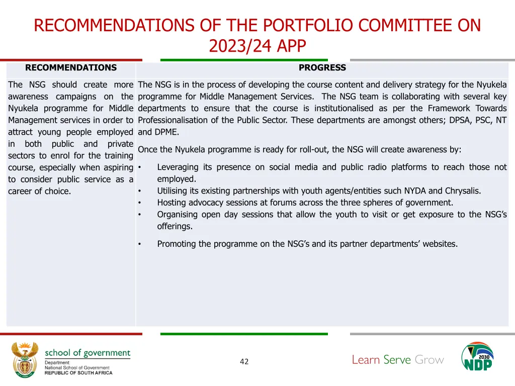 recommendations of the portfolio committee 3