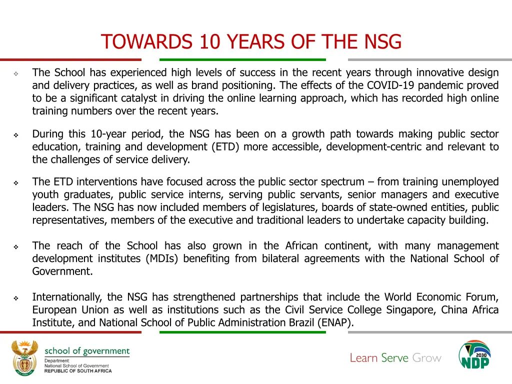towards 10 years of the nsg