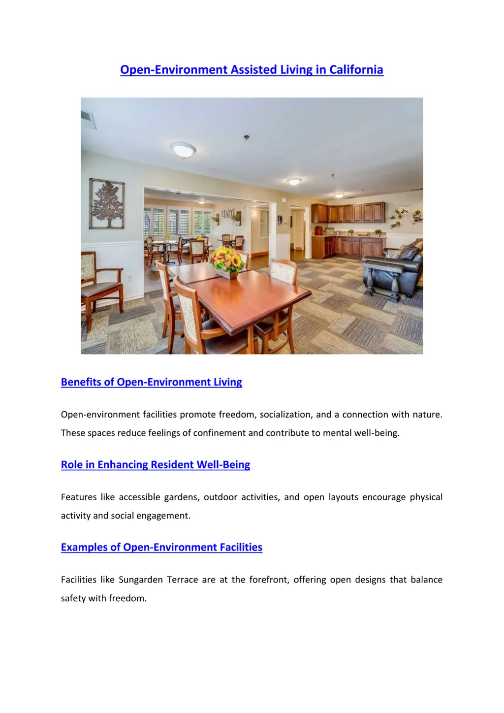 open environment assisted living in california