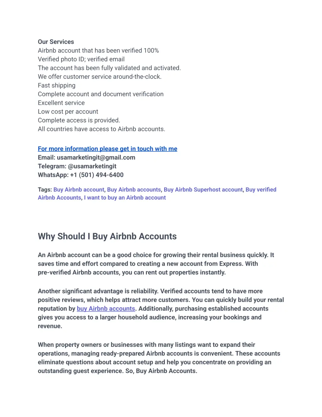 our services airbnb account that has been
