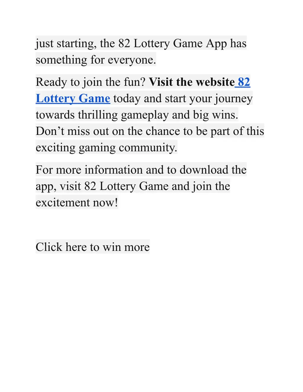 just starting the 82 lottery game