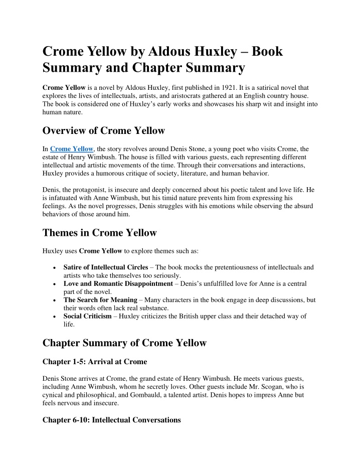 crome yellow by aldous huxley book summary