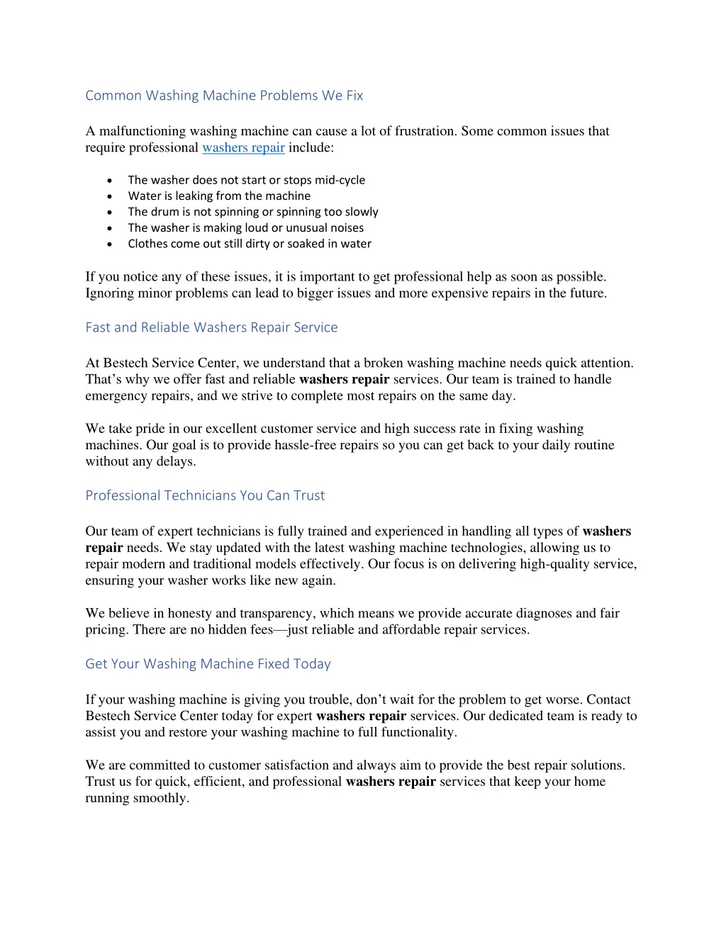 common washing machine problems we fix