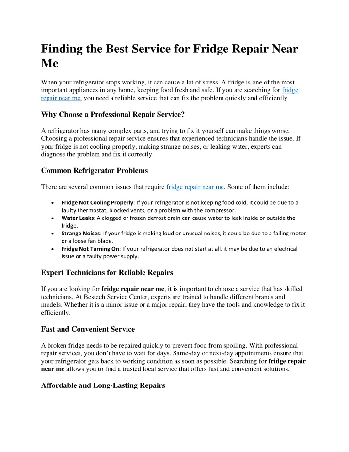 finding the best service for fridge repair near me