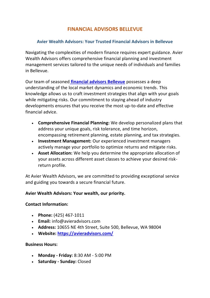 financial advisors bellevue