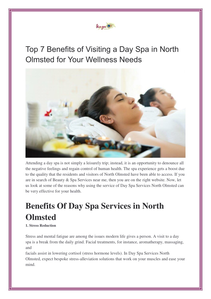 top 7 benefits of visiting a day spa in north