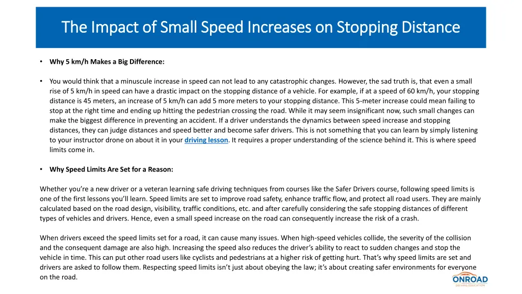 the impact of small speed increases on stopping 2