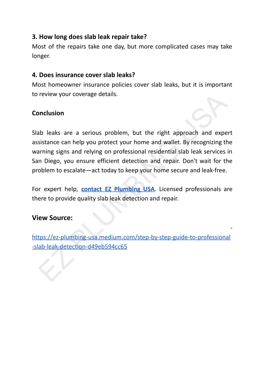 3 how long does slab leak repair take most