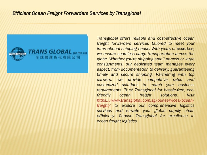 efficient ocean freight forwarders services