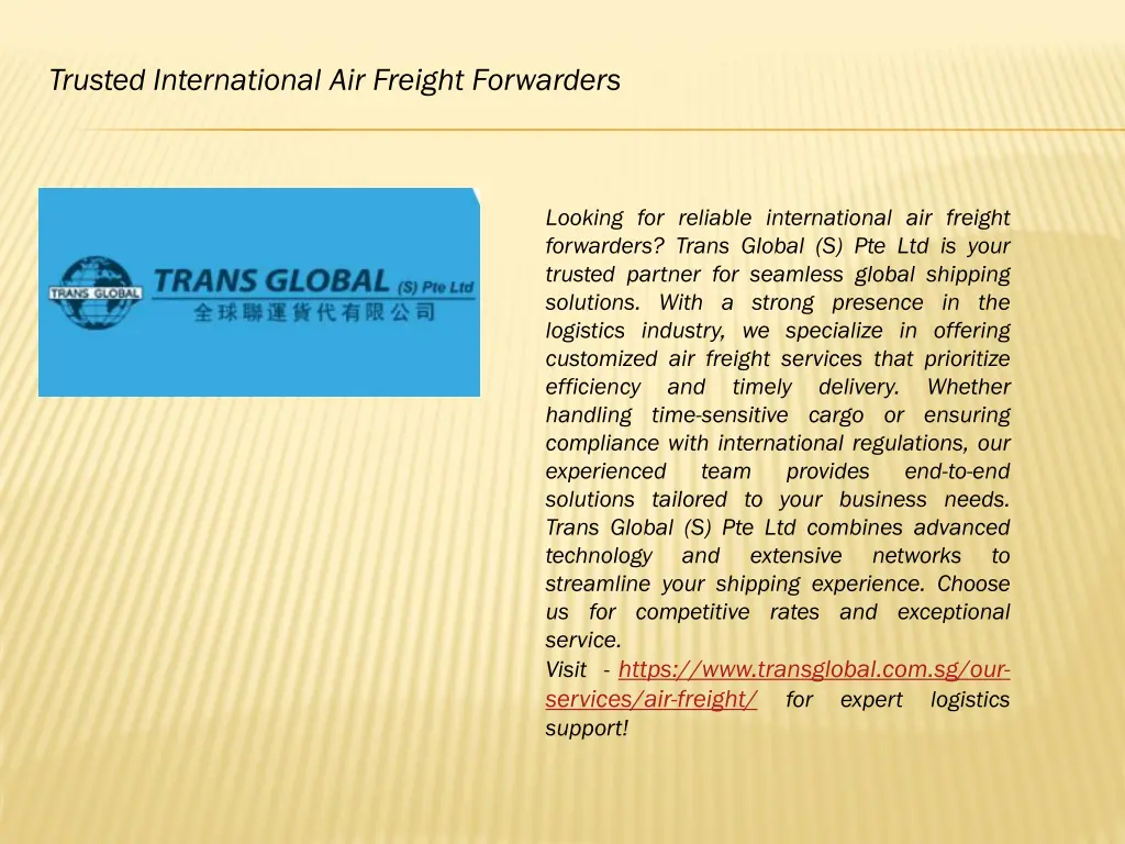 trusted international air freight forwarders