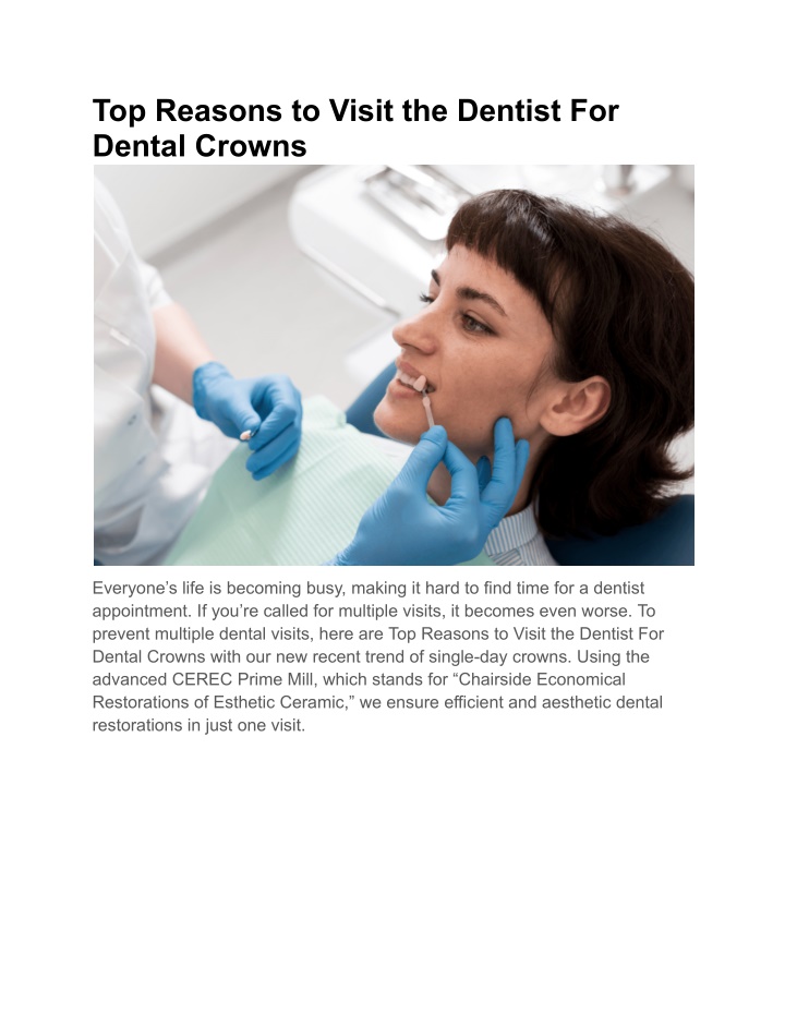 top reasons to visit the dentist for dental crowns