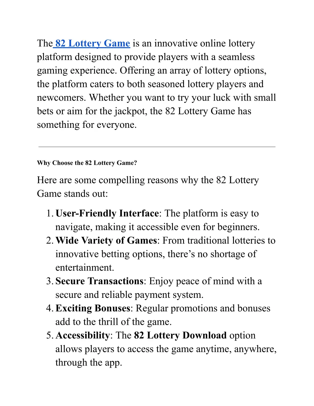 the 82 lottery game is an innovative online