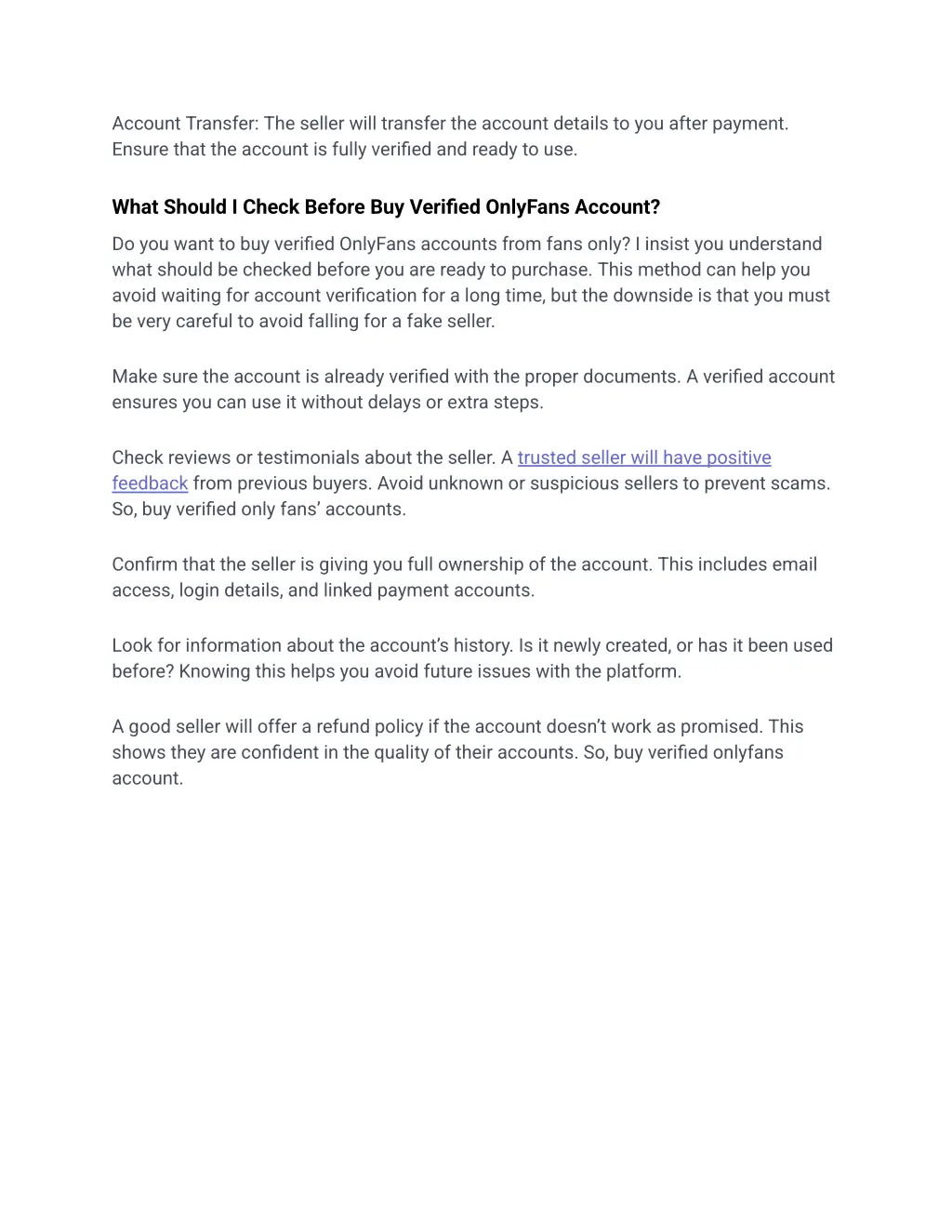 account transfer the seller will transfer