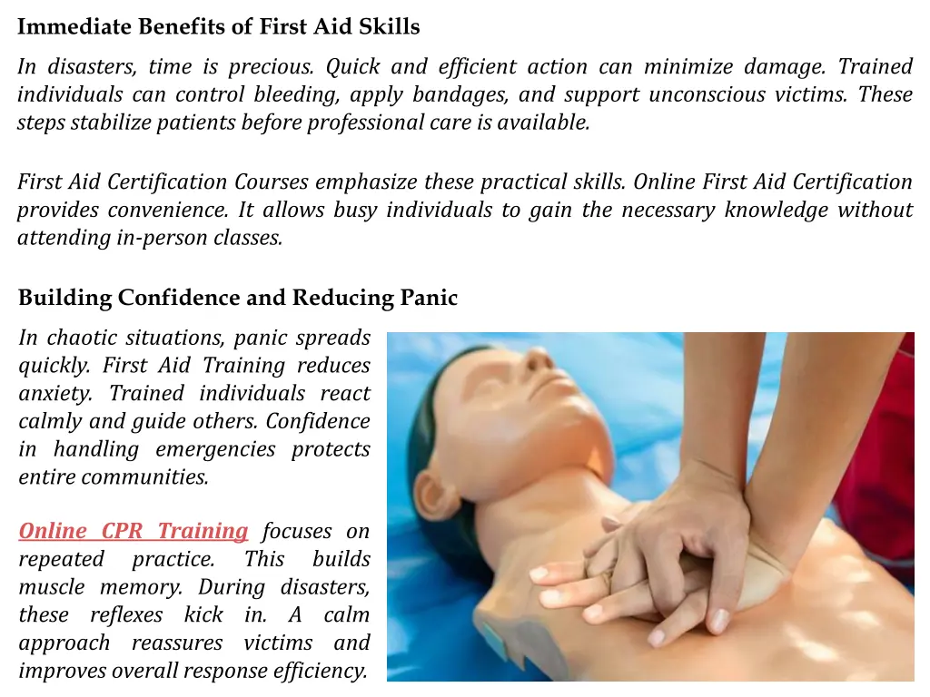 immediate benefits of first aid skills