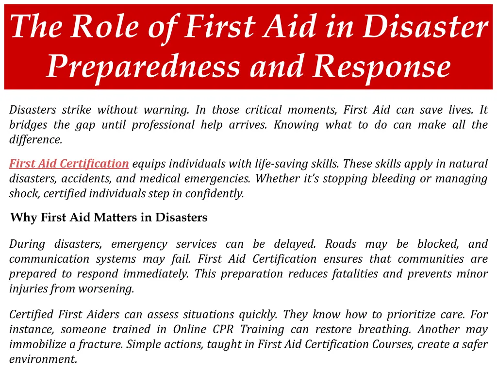 the role of first aid in disaster preparedness