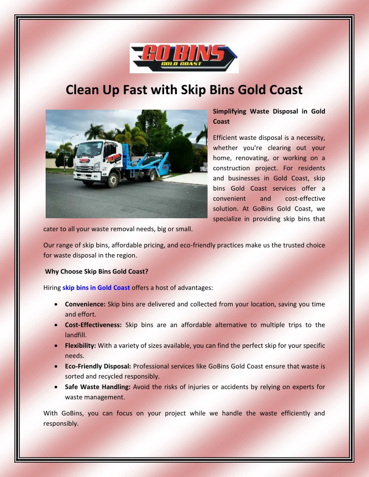 clean up fast with skip bins gold coast