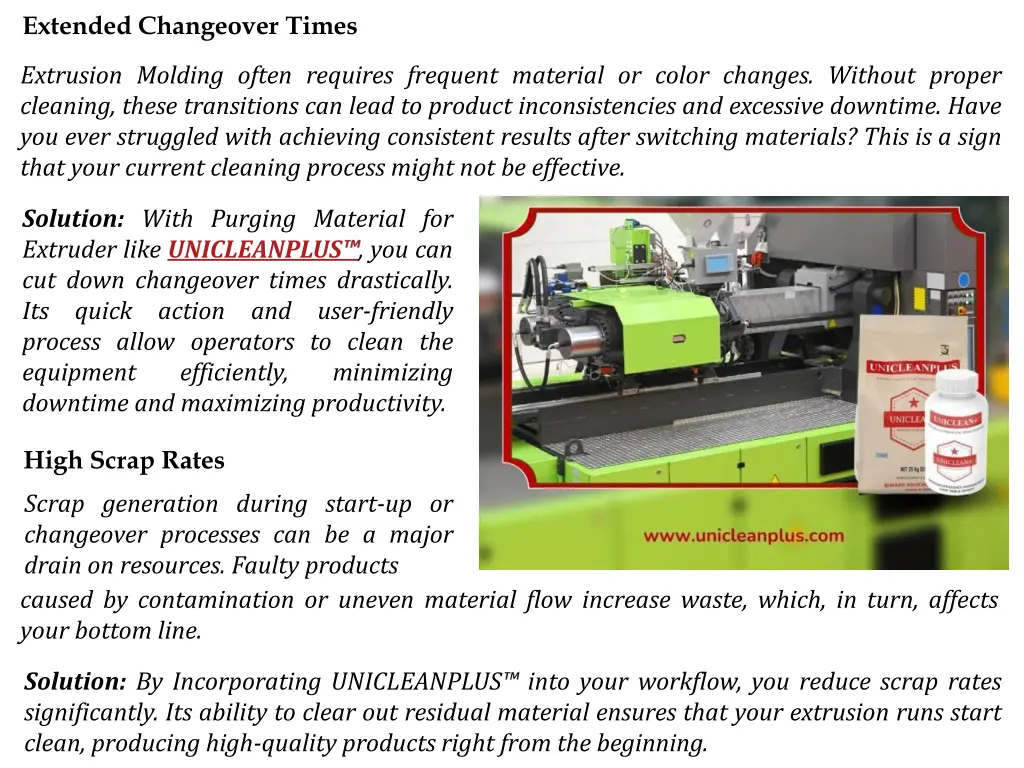 extended changeover times