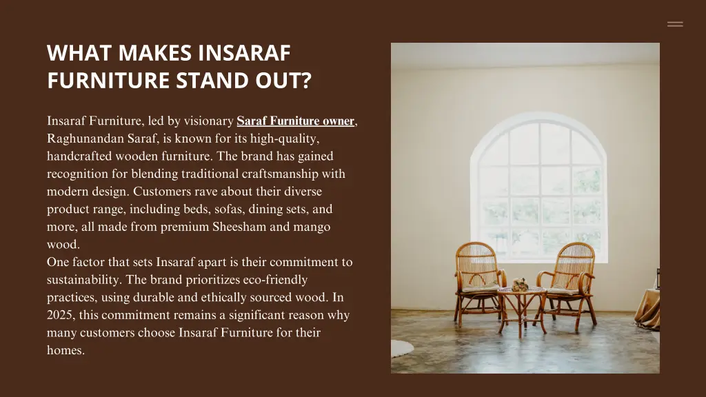 what makes insaraf furniture stand out