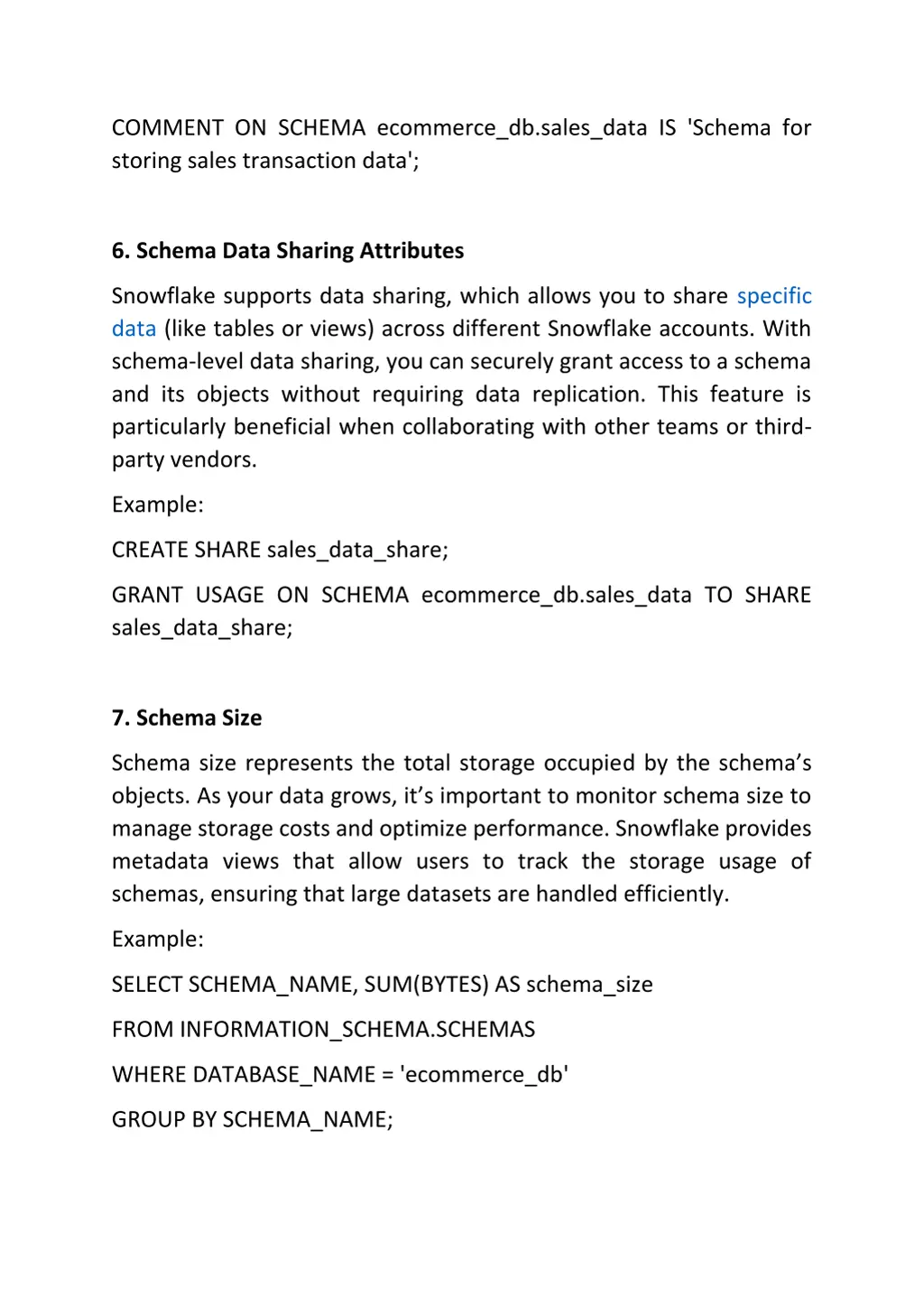 comment on schema ecommerce db sales data