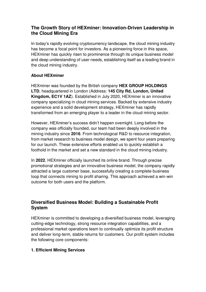 the growth story of hexminer innovation driven