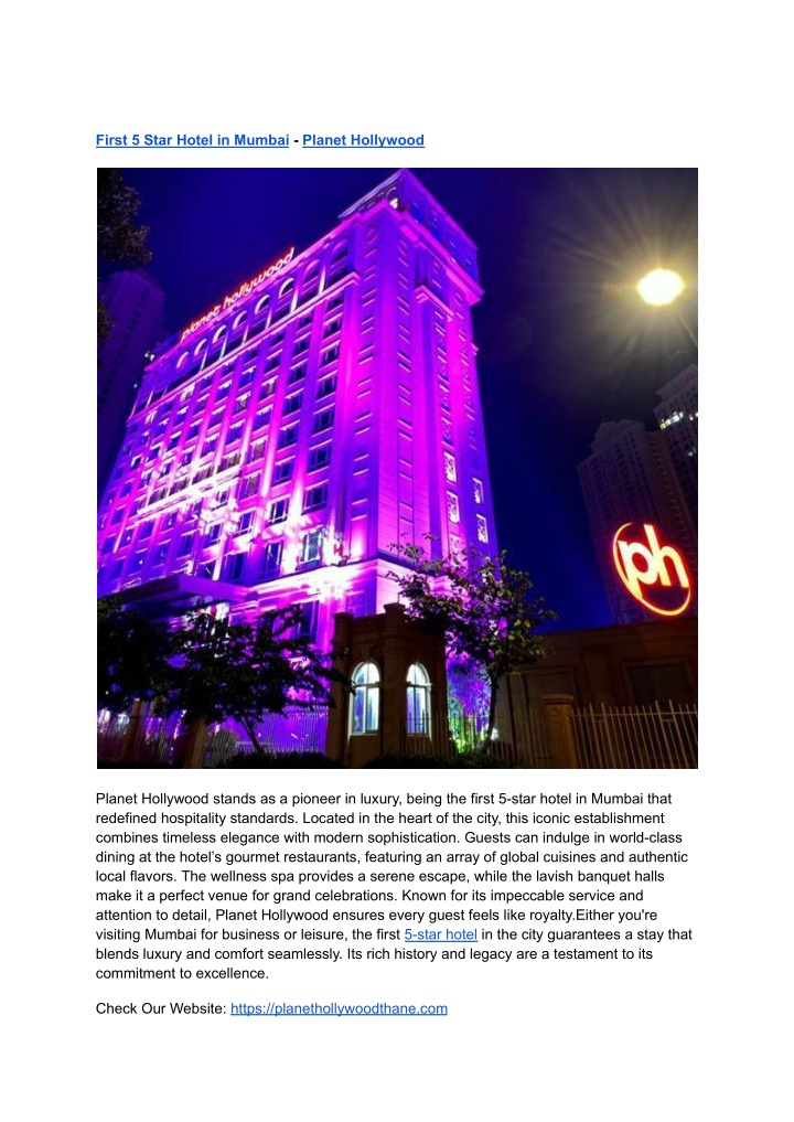 first 5 star hotel in mumbai planet hollywood