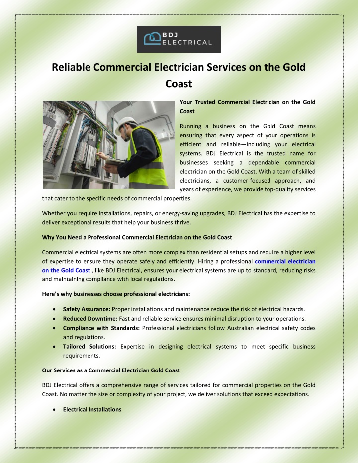 reliable commercial electrician services