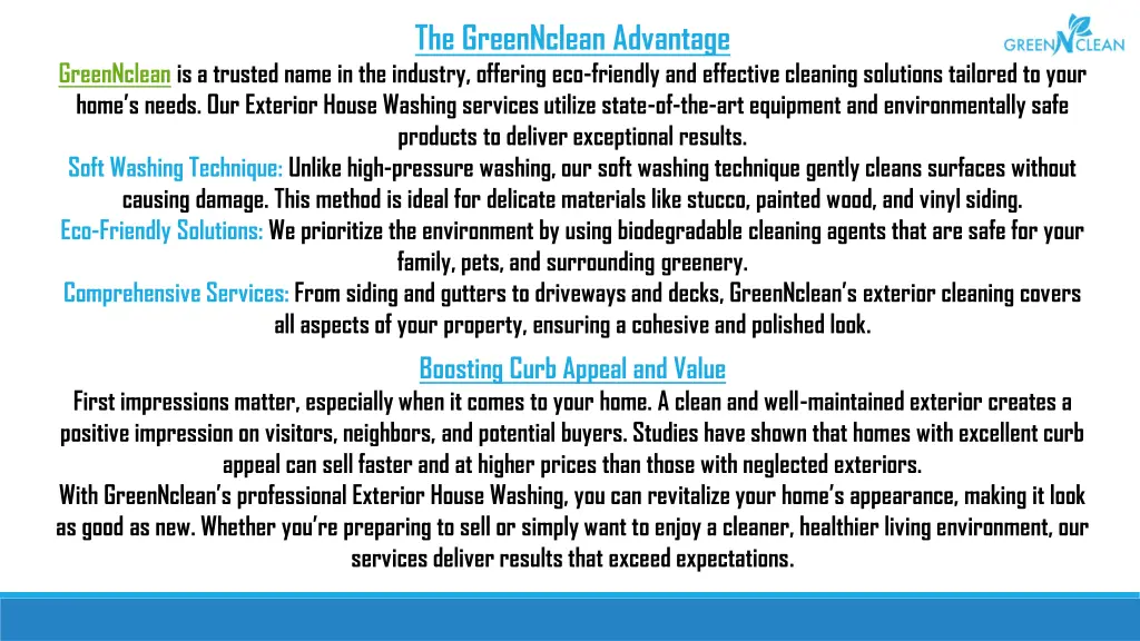 the greennclean advantage