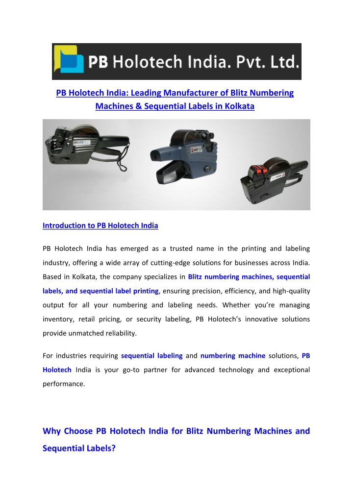pb holotech india leading manufacturer of blitz