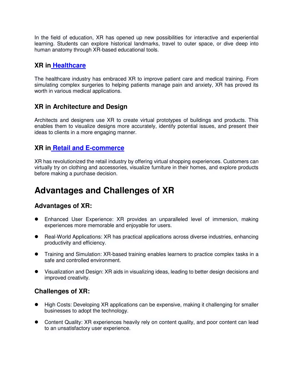in the field of education xr has opened