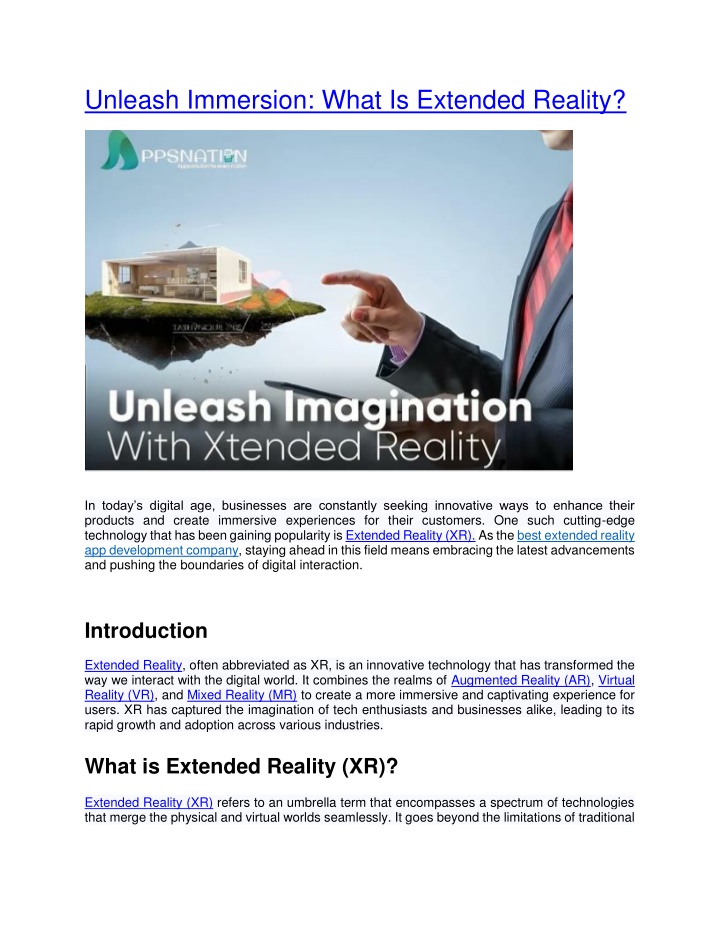 unleash immersion what is extended reality