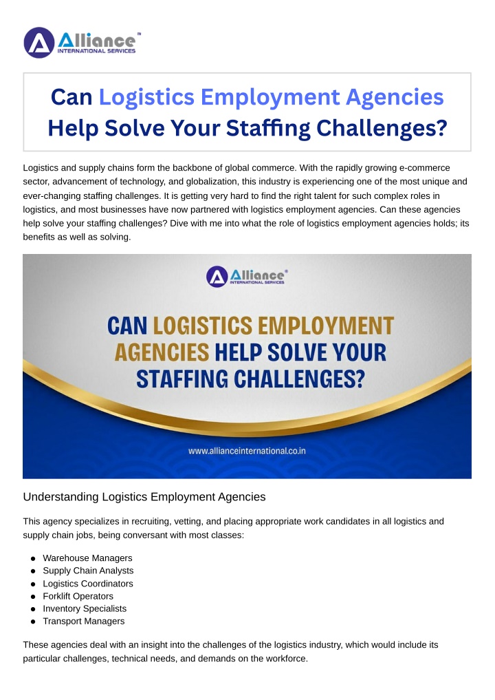 can logistics employment agencies help solve your