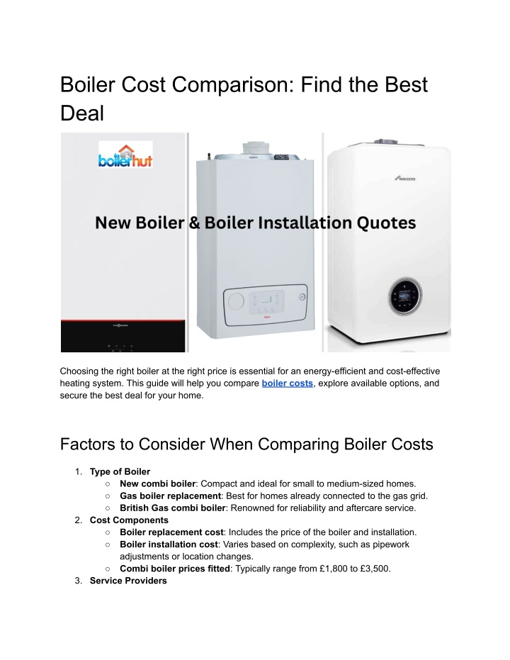 boiler cost comparison find the best deal