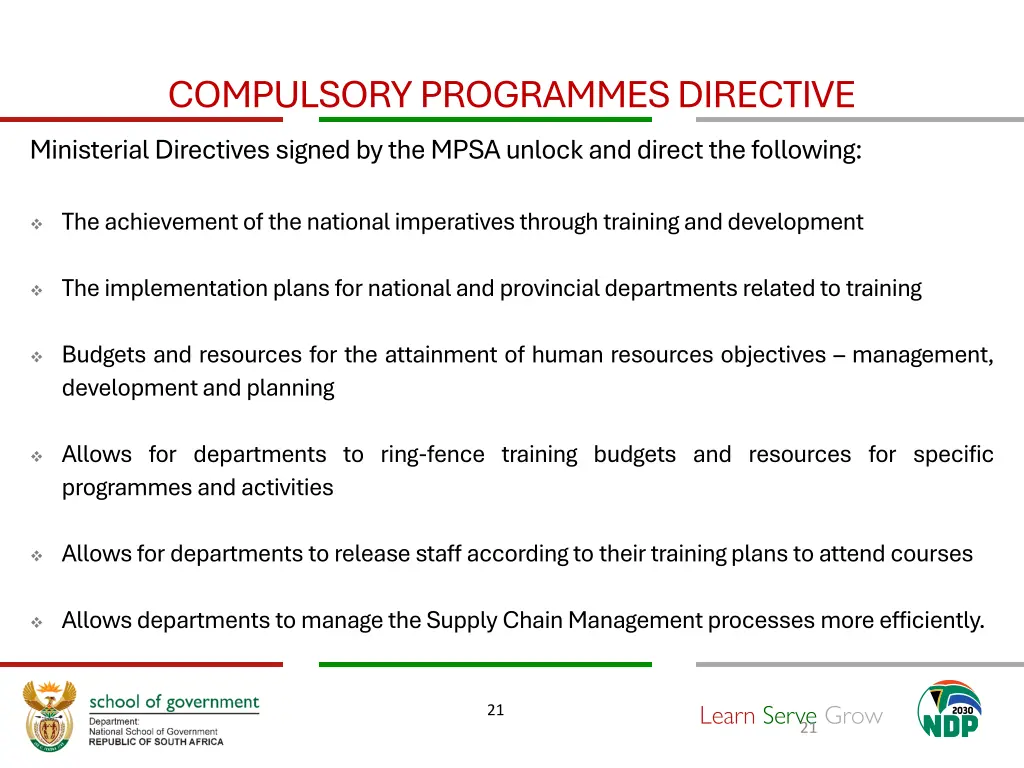 compulsory programmes directive ministerial