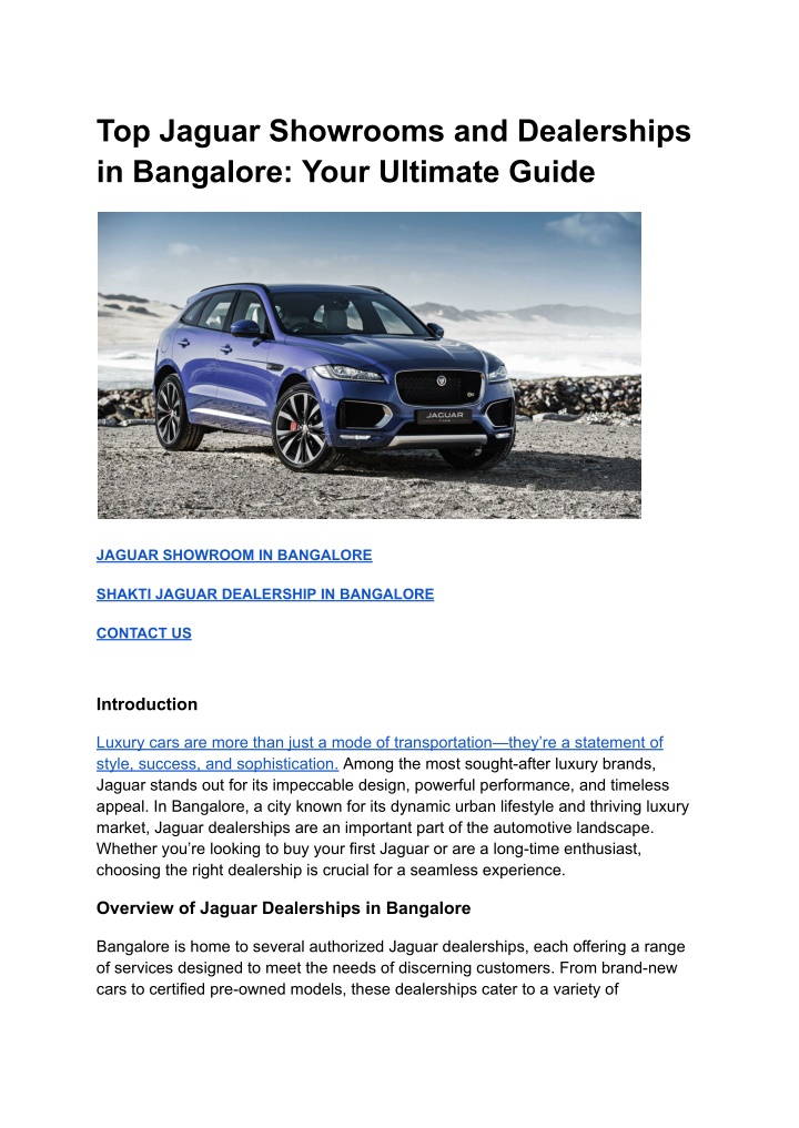 top jaguar showrooms and dealerships in bangalore