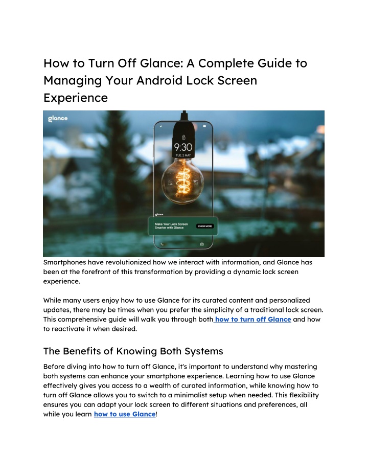how to turn off glance a complete guide