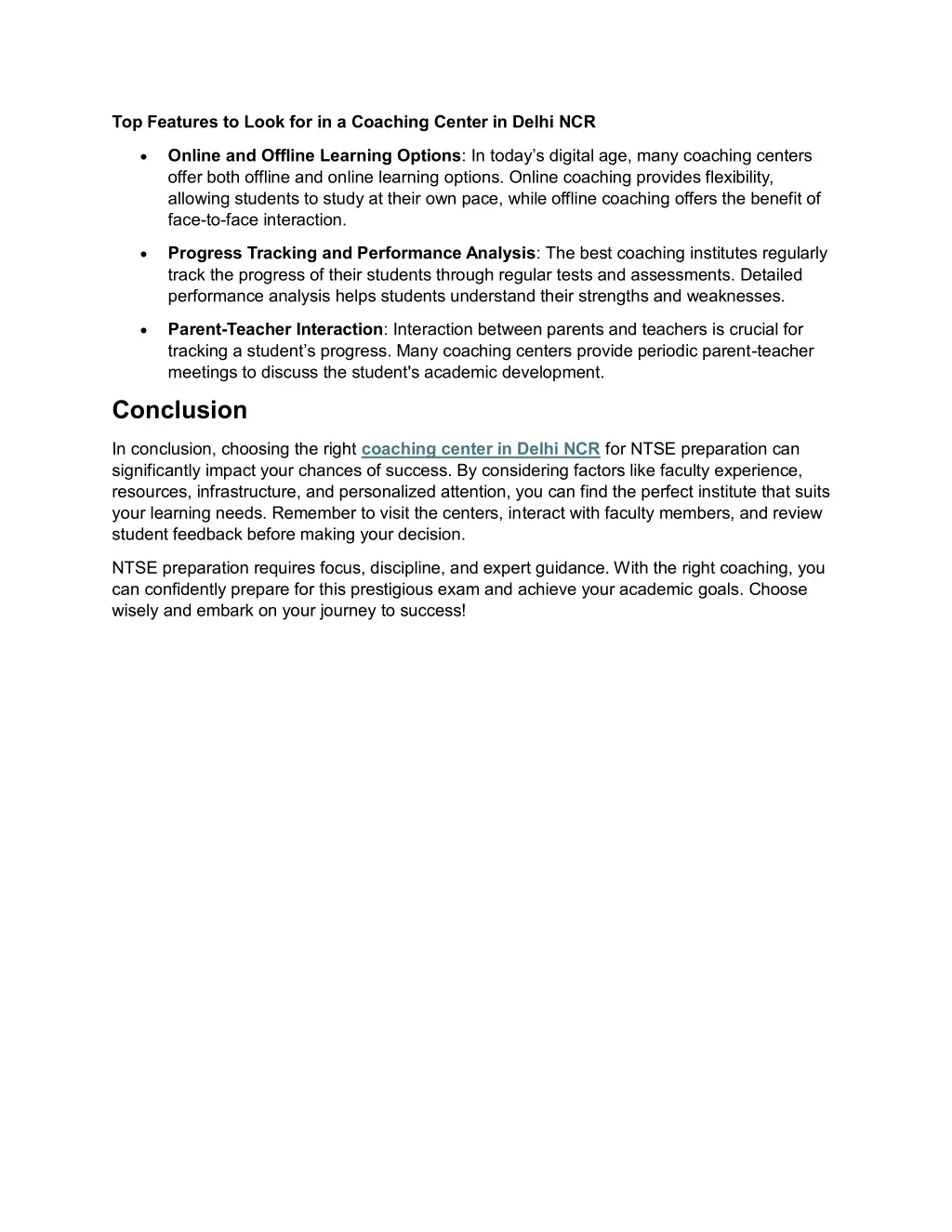 top features to look for in a coaching center