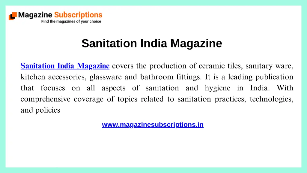 sanitation india magazine