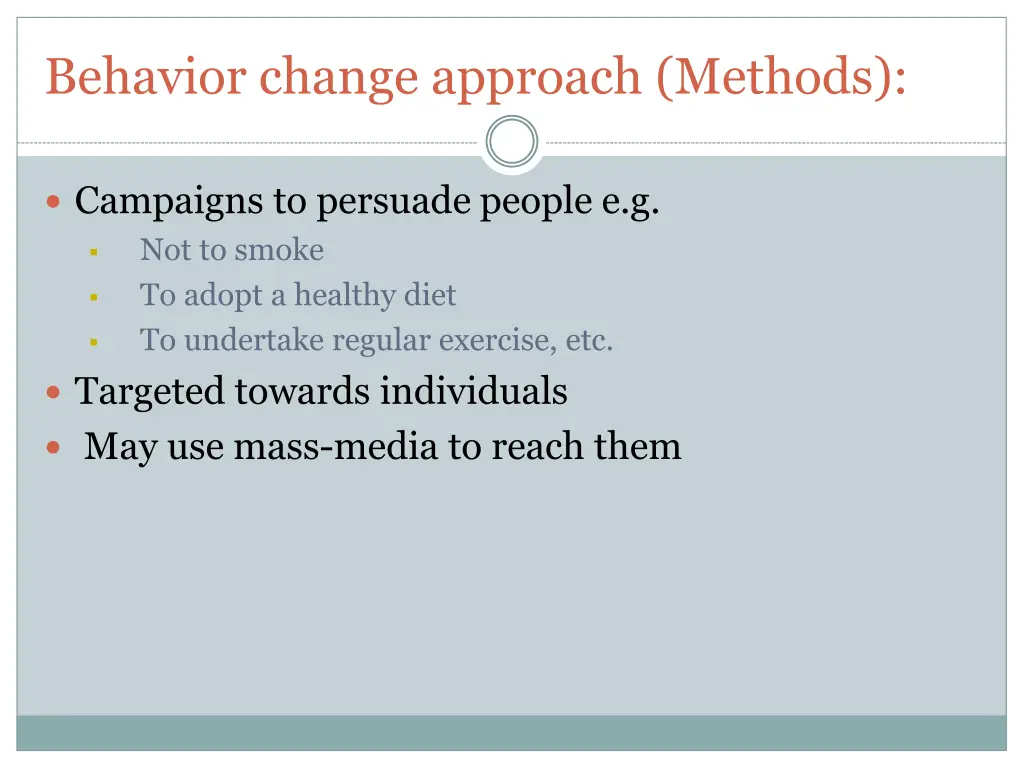 behavior change approach methods