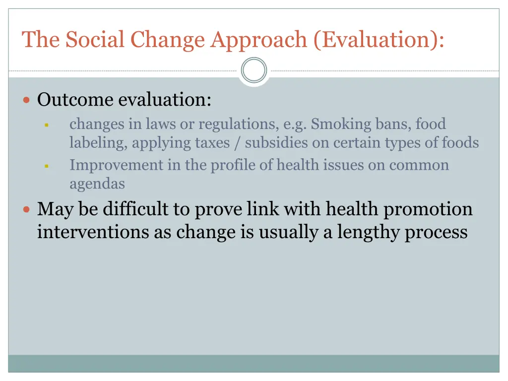 the social change approach evaluation