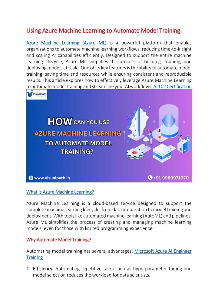 using azure machine learning to automate model