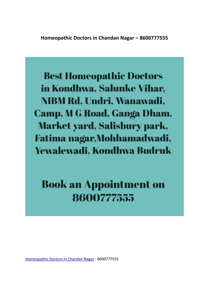 homeopathic doctors in chandan nagar 8600777555