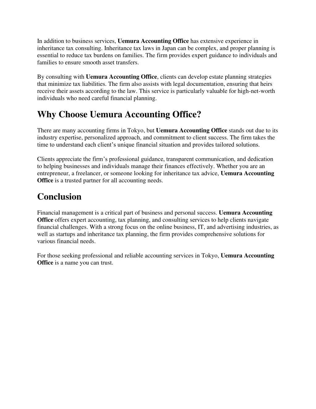 in addition to business services uemura