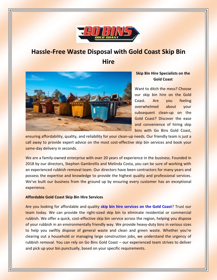 hassle free waste disposal with gold coast skip