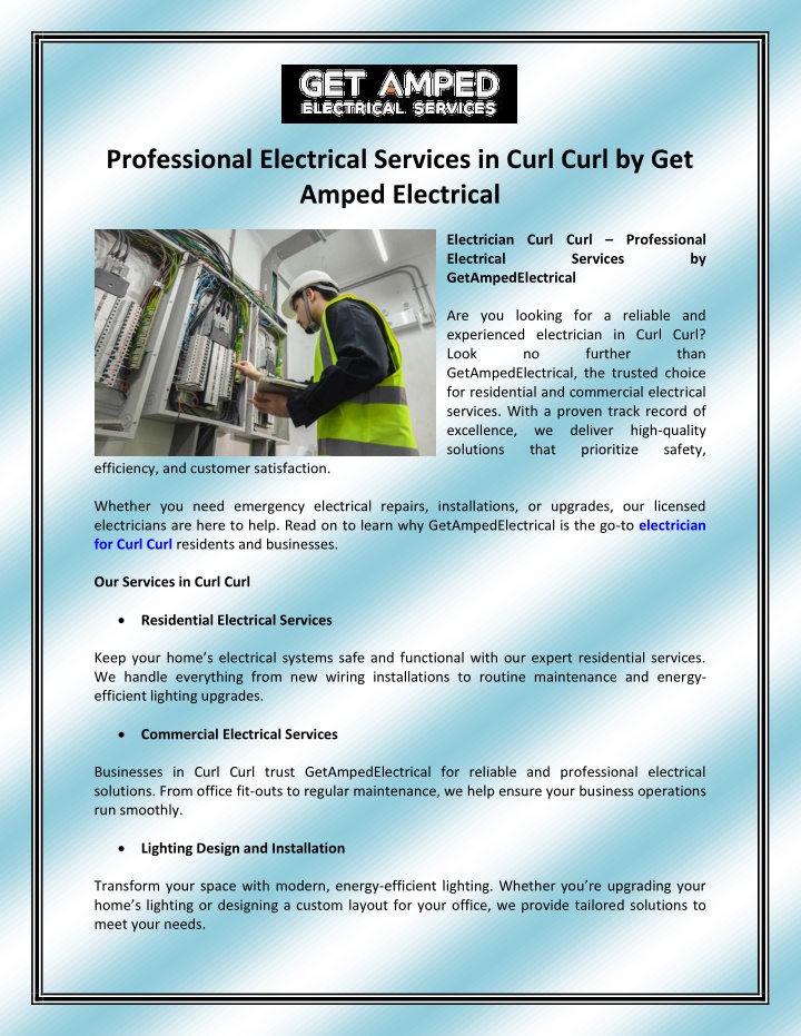 professional electrical services in curl curl