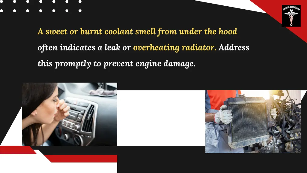 a sweet or burnt coolant smell from under the hood