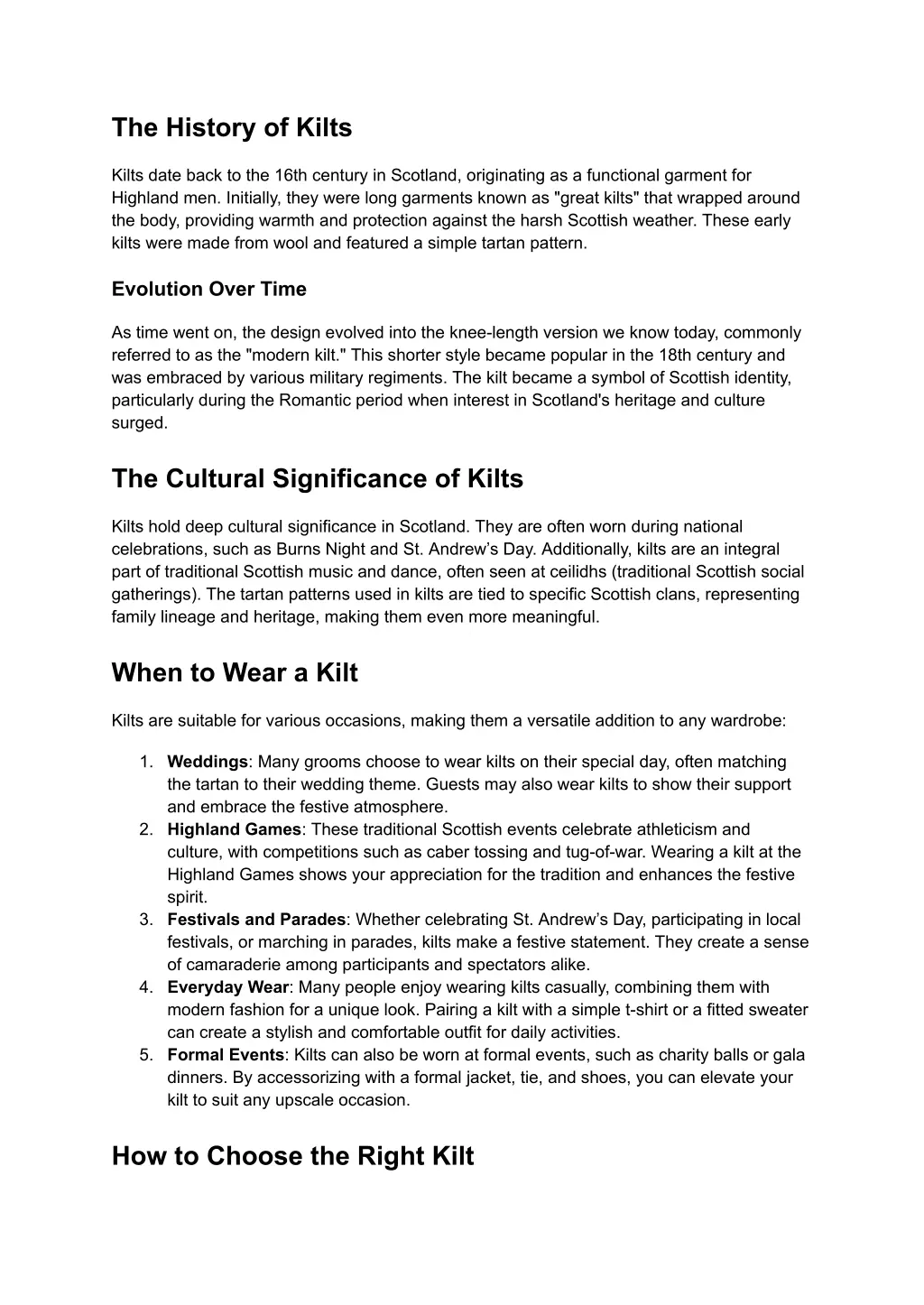 the history of kilts