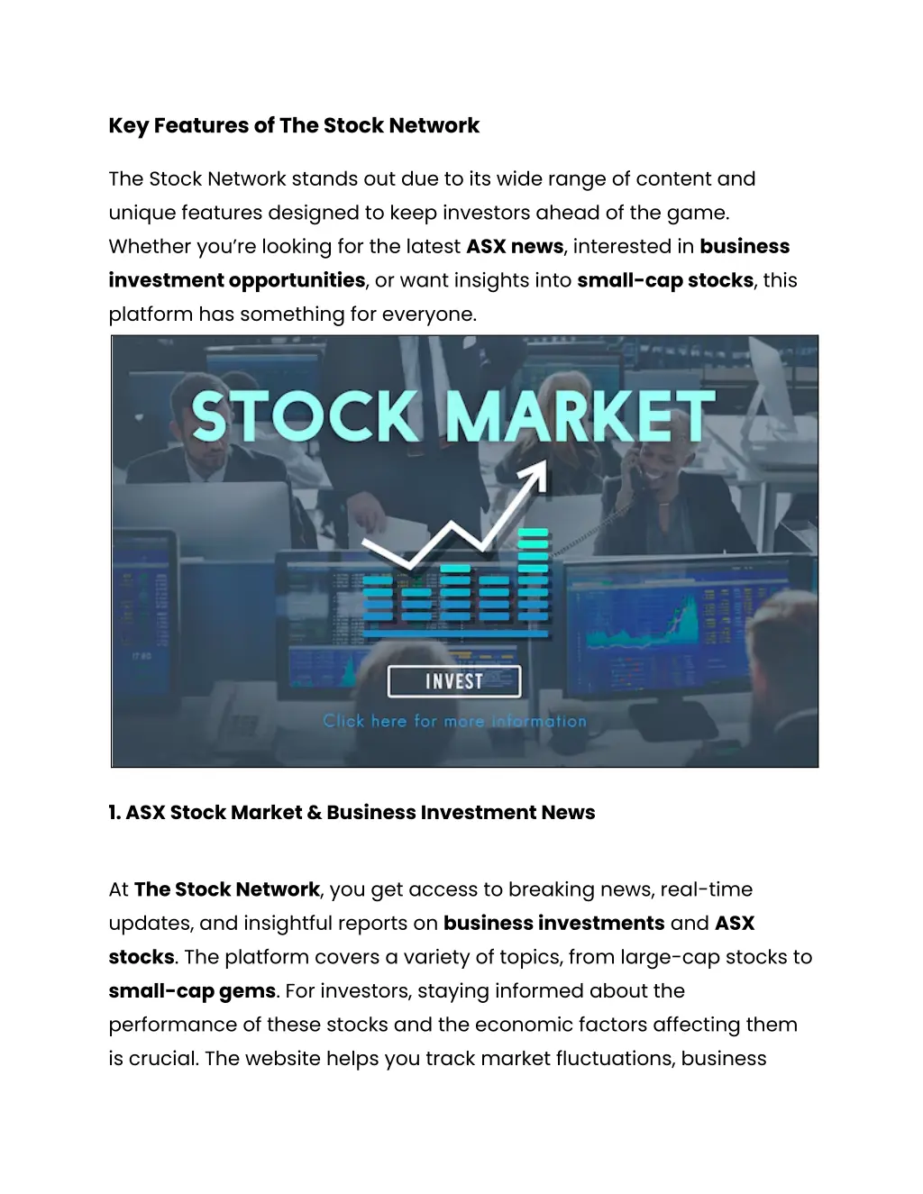 key features of the stock network